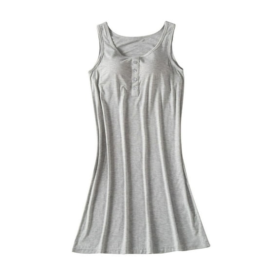 Pajamas Dress Nightgowns for Women with Built in Bra, Short Sleeve Sleepwear Casual Loose Soft Comfy Tank Sleepshirts Gowns for Women Sleepwear Gray M