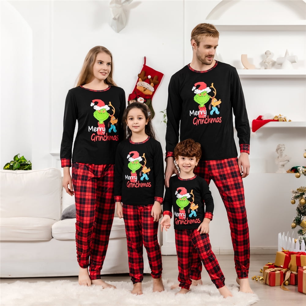 Pajamas Family Cute Pjs Set Xmas Tops and Plaid Pants for Family