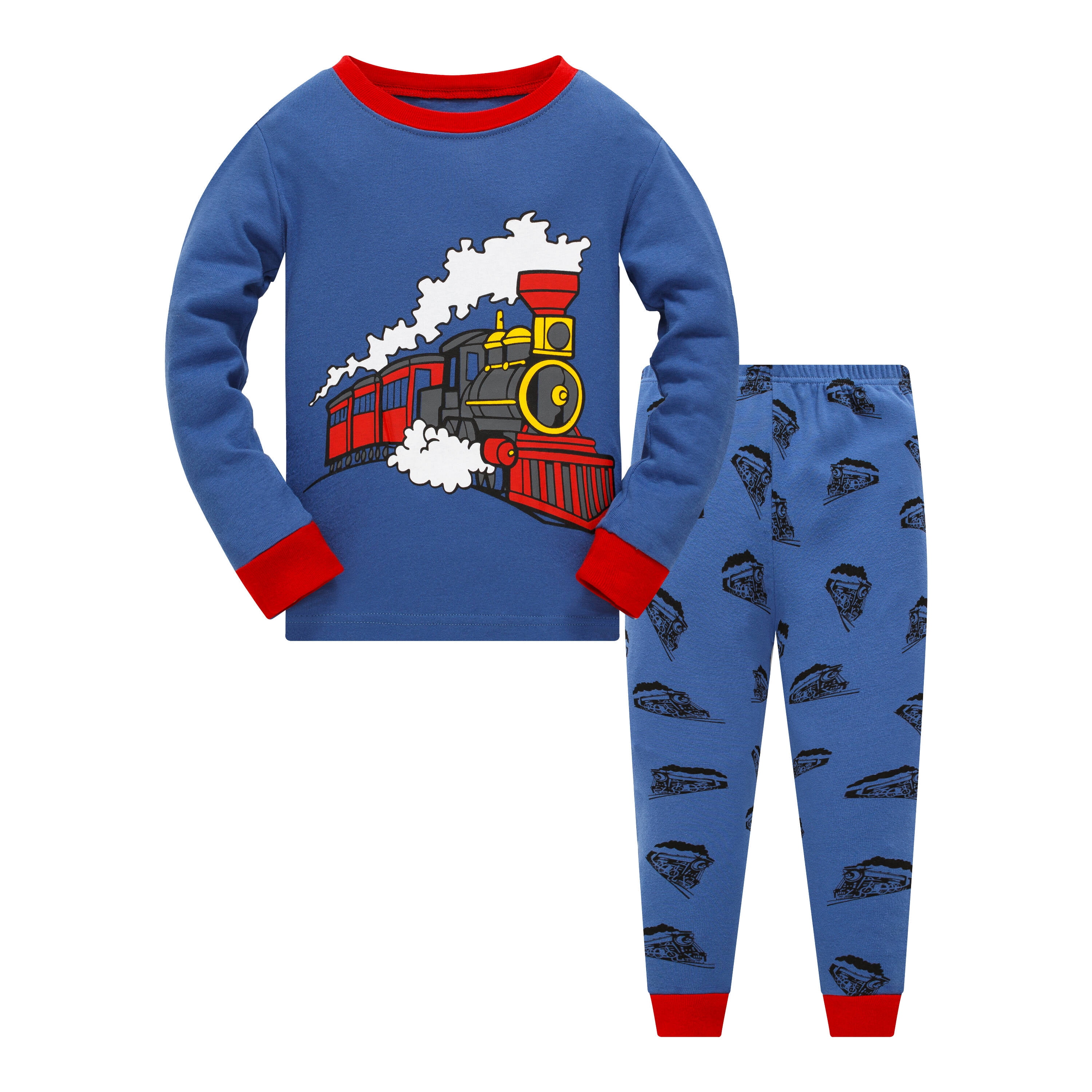 Pajamas For Boys 100 Cotton Train Pjs Toddler 2 Piece Long Sleeve