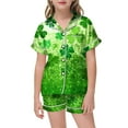 thumbnail image 1 of Pajamas For Girls St. Patrick'S Day Kids Satin Short Sleeve Collared Button Top And Shorts Printed Pajama Set Green 12 Years-13 Years, 1 of 4