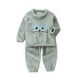 thumbnail image 1 of Outfits For Kids Long Sleeve Cartoon Crewneck Pullover Tops Long Pants Set Warm Flannel Homewear Clothes Girls' Loungewear Green 110(3 Years-4 Years), 1 of 1