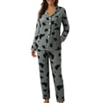 thumbnail image 1 of Pajamas For Women Casual Lapel Button Peach Plaid Print Two Piece Long Sleeve Womens Sleepwear Set Cotton, 1 of 5