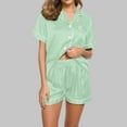 thumbnail image 1 of Pajamas For Women Hxshgdsn Women's Pajama Suit，Printed Turndown Collar Short Sleeve Blouse & Pants Sleepwear Set For Home Mint Green M, 1 of 4