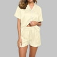 thumbnail image 1 of Pajamas For Women Hxshgdsn Women's Pajama Suit，Printed Turndown Collar Short Sleeve Blouse & Pants Sleepwear Set For Home White M, 1 of 4