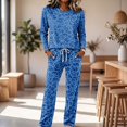 thumbnail image 1 of Pajamas For Women Leopard Print Loungewear Set Crew Neck Long Sleeve Top And Drawstring Wide Leg Pants Two Piece Pajama Set, 1 of 6
