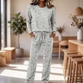 thumbnail image 1 of Pajamas For Women Leopard Print Loungewear Set Crew Neck Long Sleeve Top And Drawstring Wide Leg Pants Two Piece Pajama Set, 1 of 6