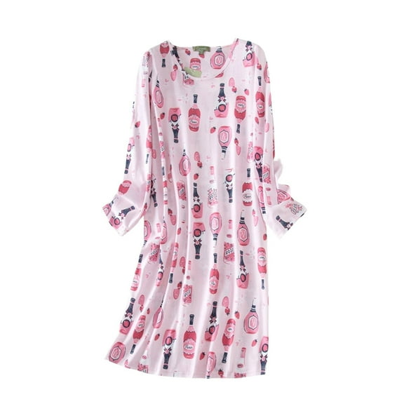 Pajamas For Women Long Sleeve Nightgowns Sleep Shirts Cute Pajama Dress Casual Sleepwear Printed Nightshirts Tshirt Dress Nightgowns For Women