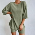 thumbnail image 1 of Pajamas For Women Set, 2 Sets Ribbed Knit Pajamas - Matching T-Shirt & Biker Shorts Sleepwear Sweatsuits Cotton Pajamas For Women SetGreen, Size S-XL, 1 of 9