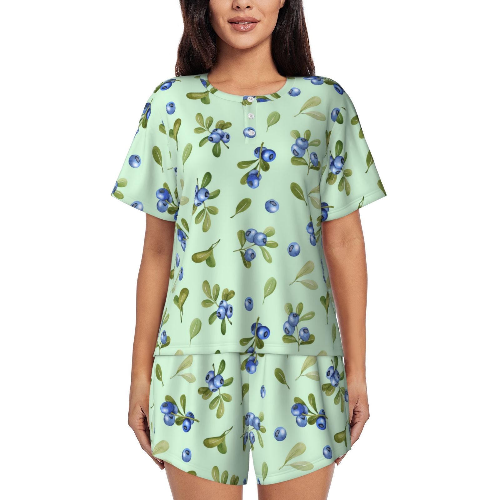 Pajamas For Women Set, Blueberry Berry Print Pj Lounge Sets For Women 2 ...