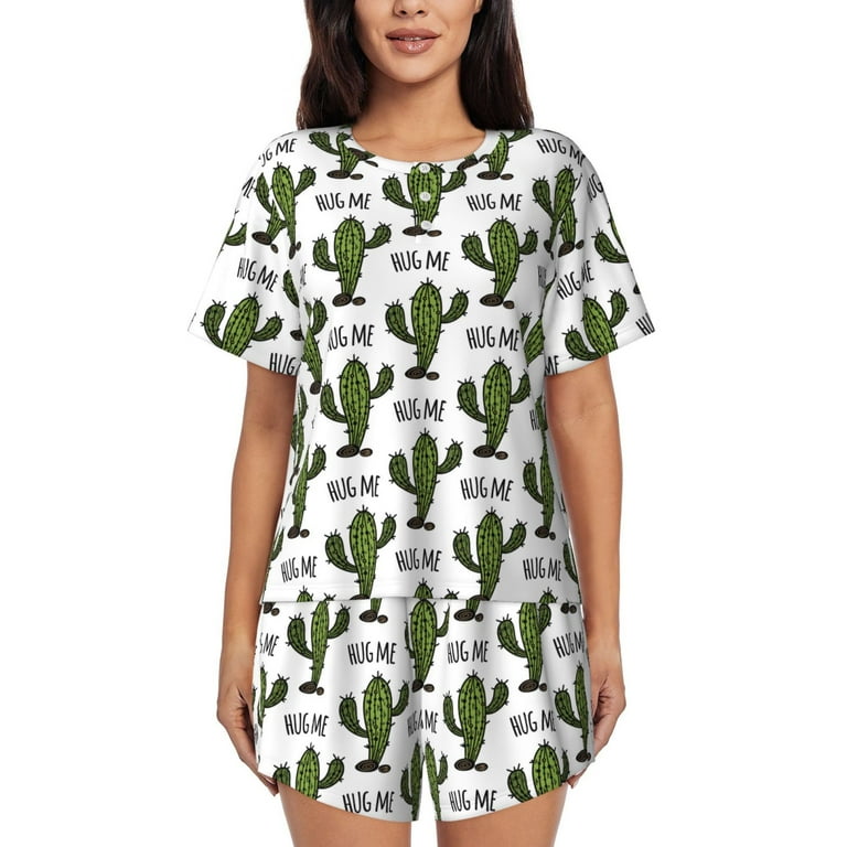Pajamas For Women Set Cactus Hug Me Pattern 2 Piece Womens Pajama Sets Short Sleeve Lounge Sleepwear Pjs Sets Walmart