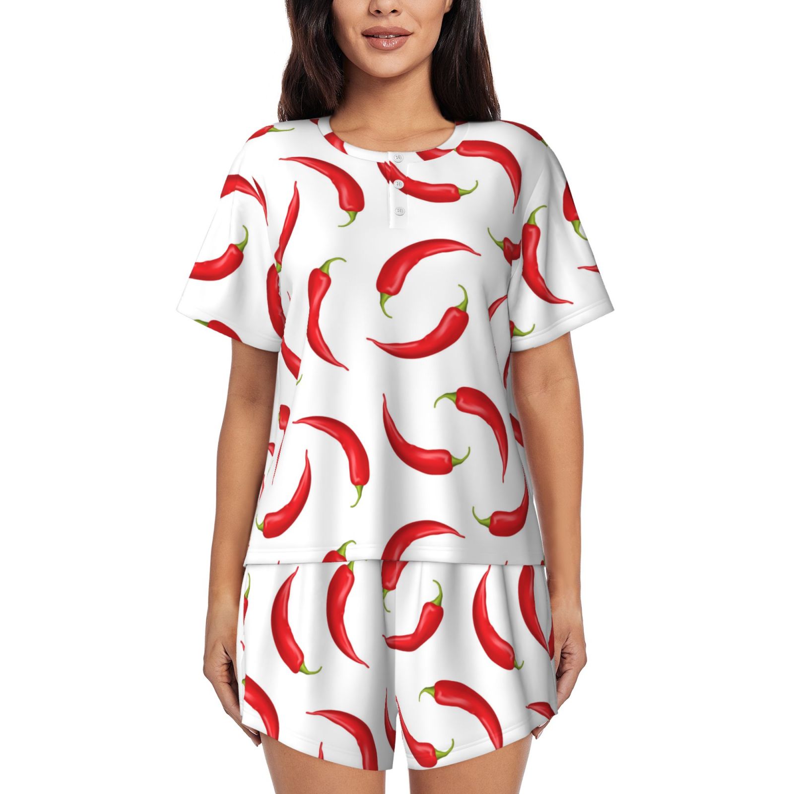 pajamas-for-women-set-chili-pepper-pj-lounge-sets-for-women-2-piece