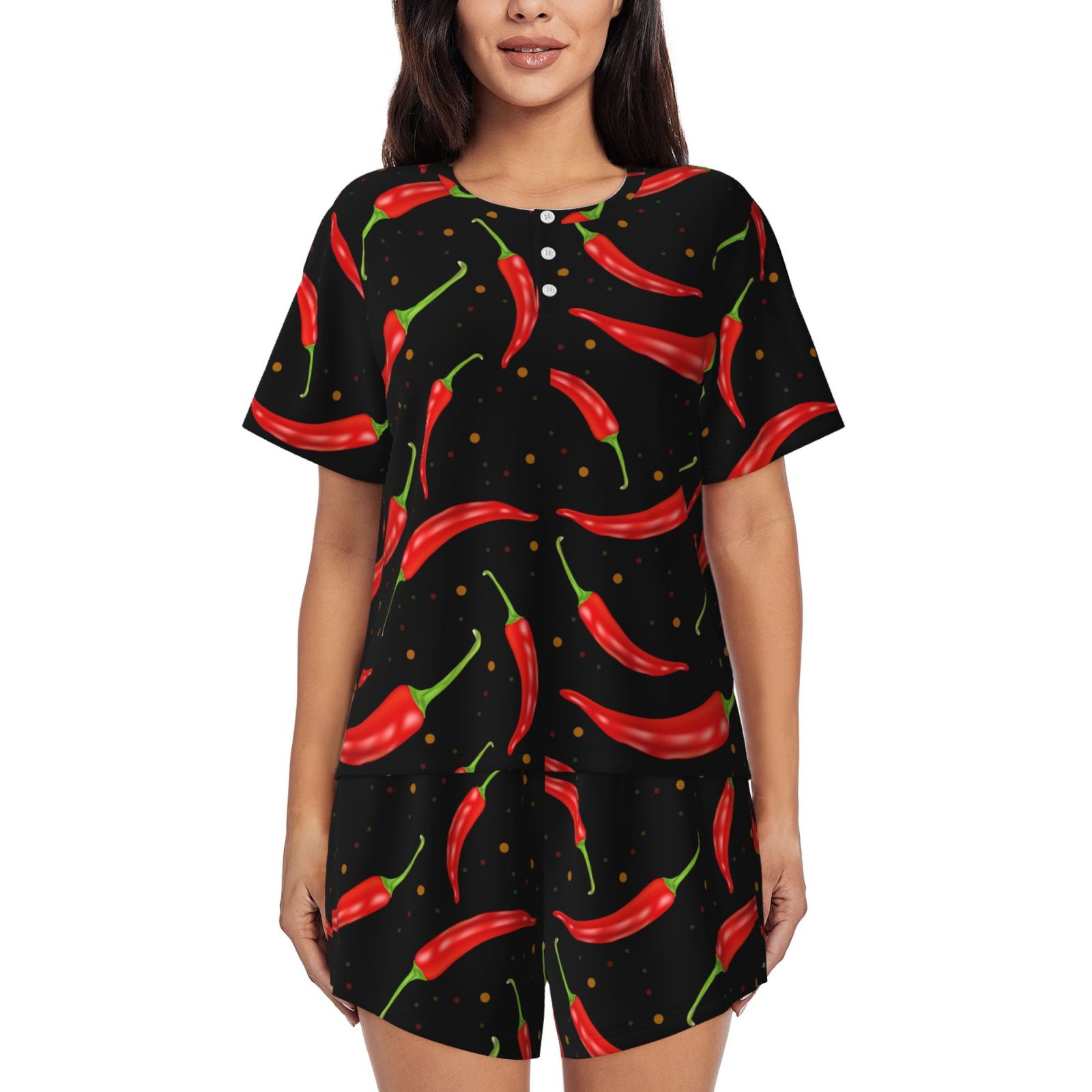 pajamas-for-women-set-chili-pepper-polka-dots-pj-lounge-sets-for-women