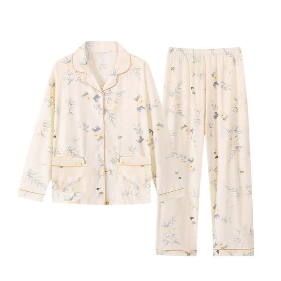 Pajamas For Women Set Christmas Flower Mom Loose Plus Size Home Clothes Casual Cotton Imitation Long Sleeved Two Piece Set Pajama Set