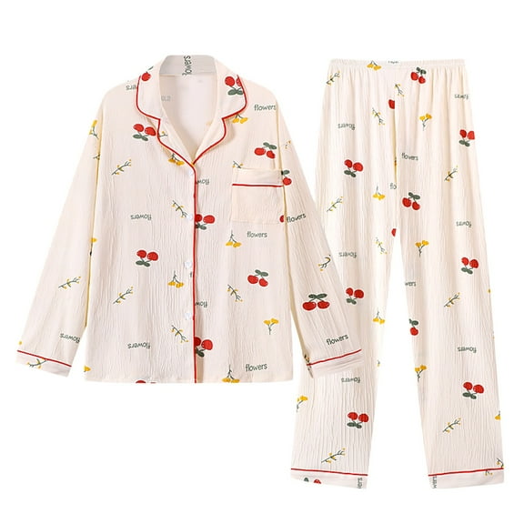 Pajamas For Women Set Christmas Love Cardigan Can Be Worn Externally Wrinkled Fabric Home Clothes Long Sleeved Pants Set Pajama Set