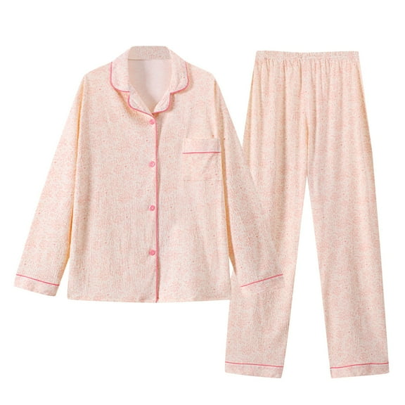 Pajamas For Women Set Christmas Printed Cardigan Can Be Worn Externally Wrinkled Fabric Home Clothes Long Sleeved Pants Set Pajama Set