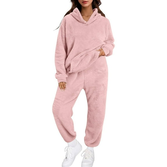 Pajamas For Women Set Christmas Women'S Autumn And Winter Solid Color Hooded Long Sleeve Pocket Casual Pants Home Two Piece Set Pajama Set