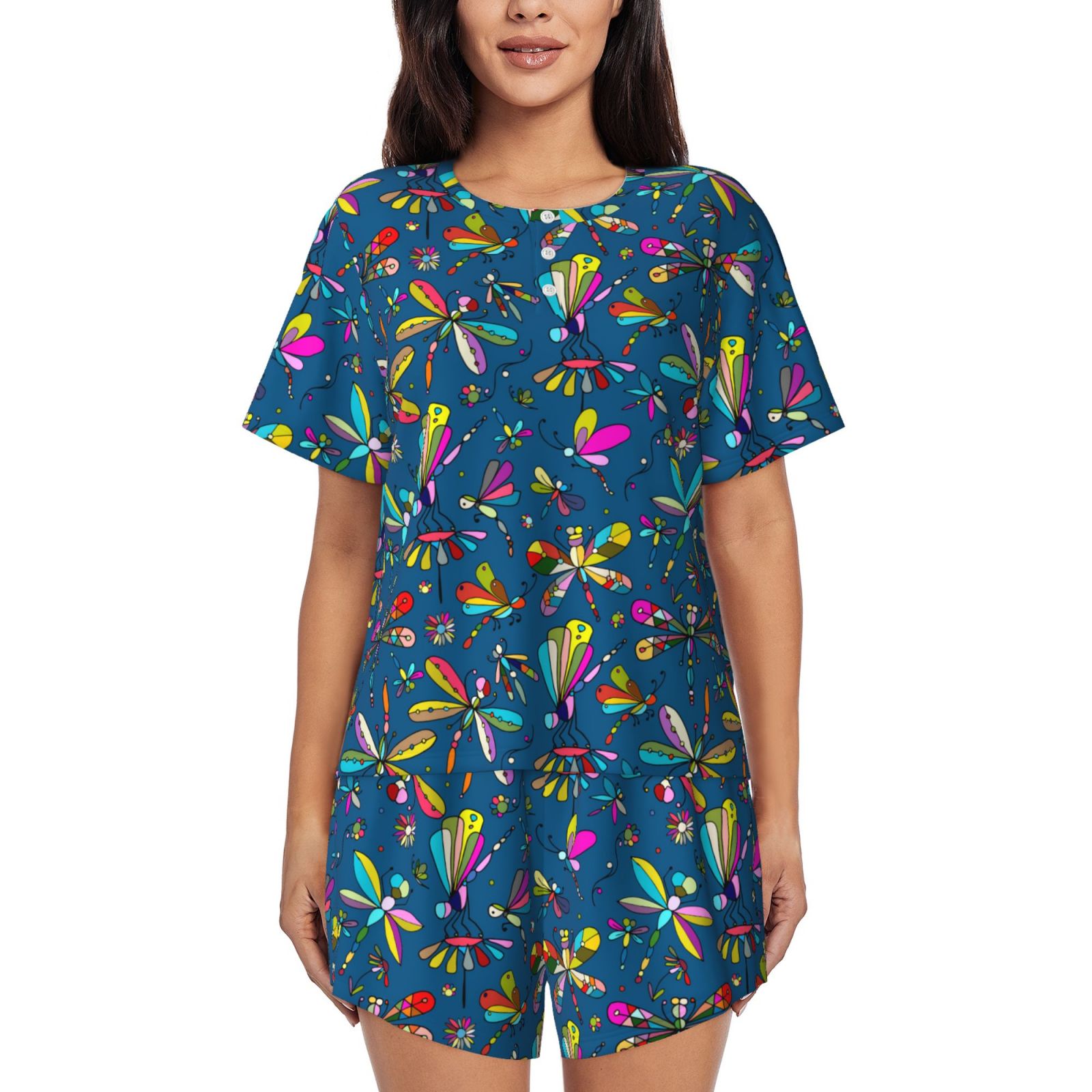 Pyjamas Colorful Pajamas For Women Set, Colorful Dragonfly Butterfly Pj Lounge Sets For ...