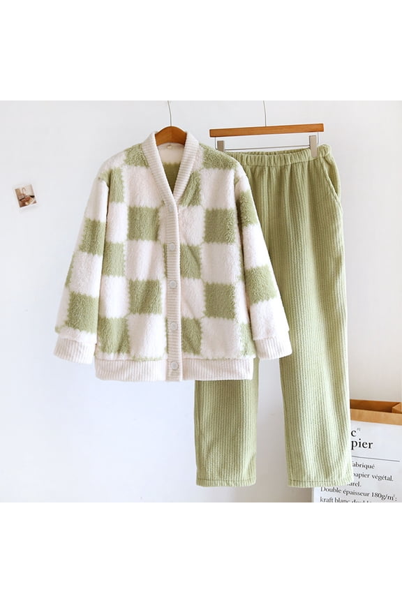 Pajamas For Women Set Flannel Hooded -Fleece Winter Soft Warm Womens Pajama Sets,Green,M