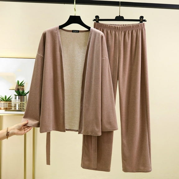 Pajamas For Women Set Flannel Hooded -Fleece Winter Soft Warm Womens Pajama Sets,Khaki,M