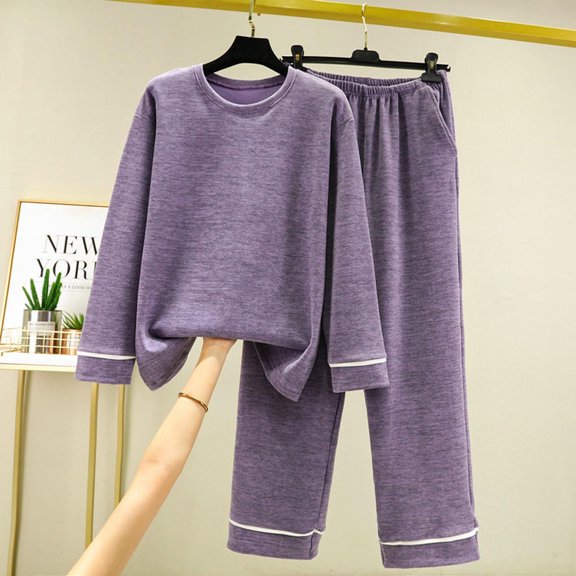 Pajamas For Women Set Flannel Hooded -Fleece Winter Soft Warm Womens Pajama Sets,Purple,2XL