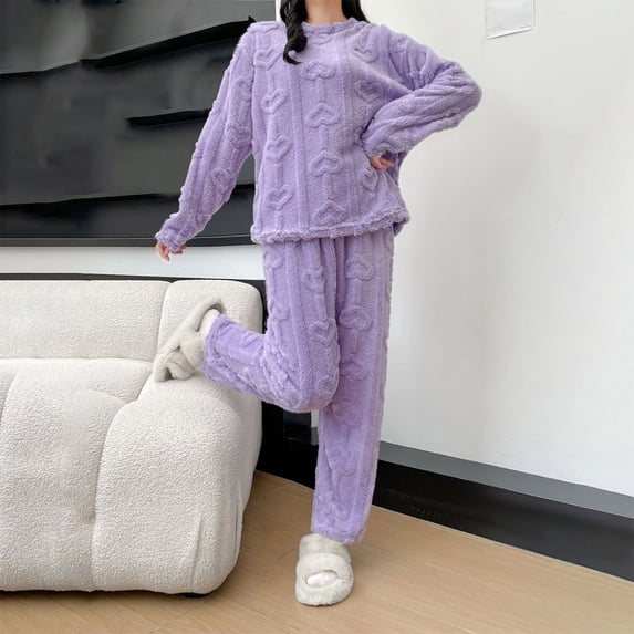 Pajamas For Women Set Flannel Hooded -Fleece Winter Soft Warm Womens Pajama Sets,Purple,Free Size
