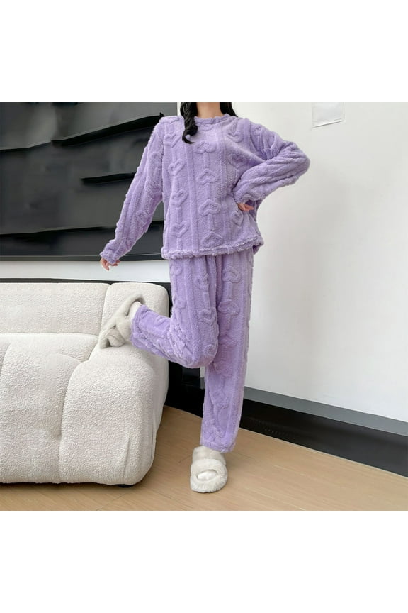 Pajamas For Women Set Flannel Hooded -Fleece Winter Soft Warm Womens Pajama Sets,Purple,Free Size