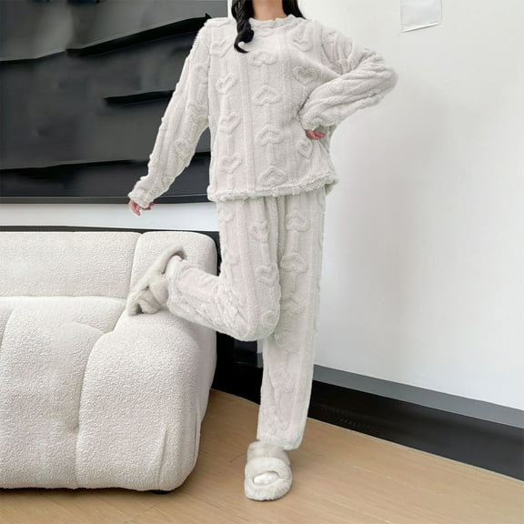 Pajamas For Women Set Flannel Hooded -Fleece Winter Soft Warm Womens Pajama Sets,White,Free Size
