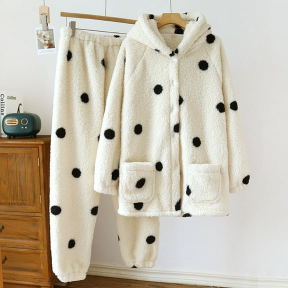 Pajamas For Women Set Flannel Hooded -Fleece Winter Soft Warm Womens Pajama Sets,White,XL