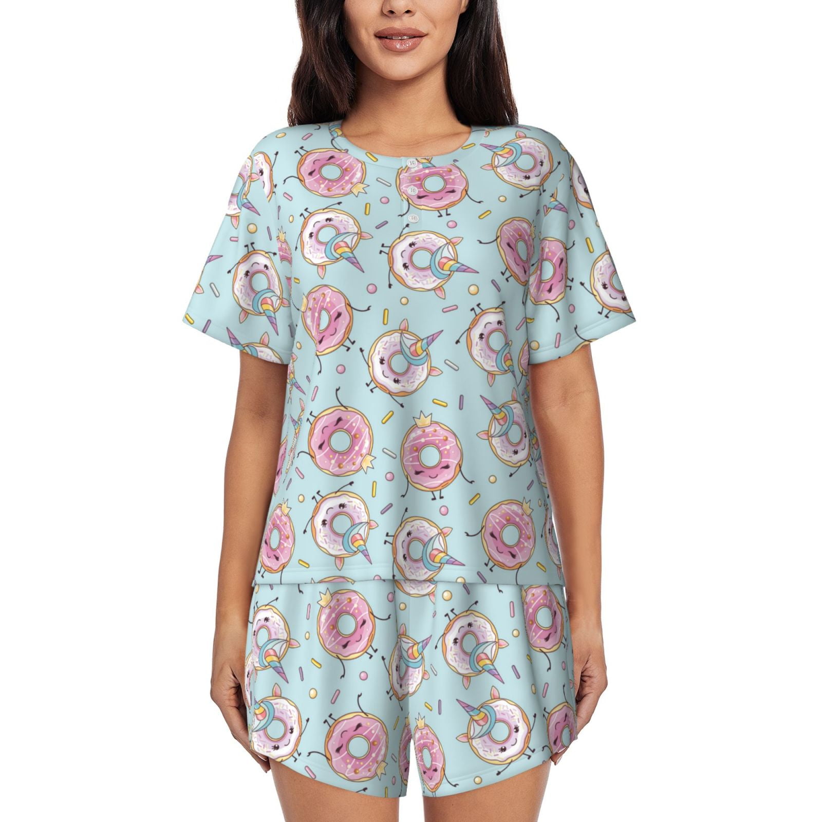 Pajamas For Women Set, Funny Cartoon Donut Print Pj Lounge Sets For ...