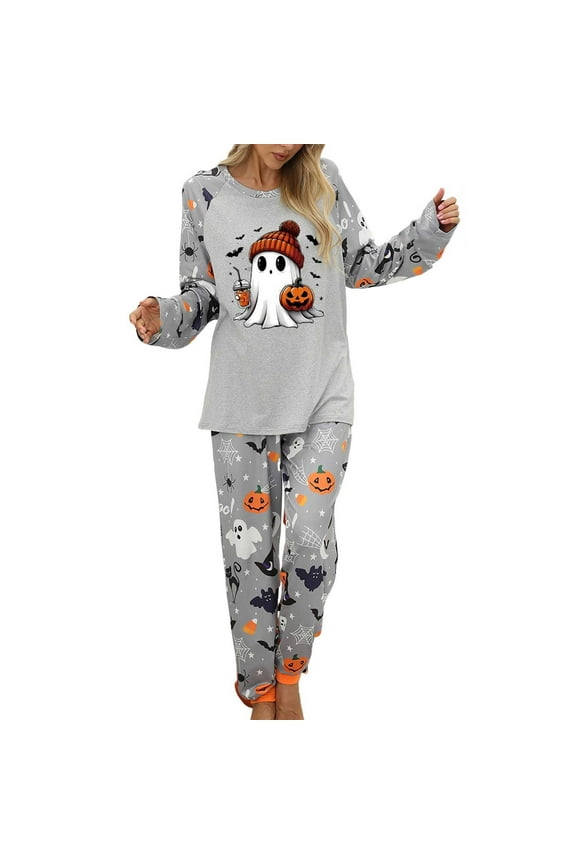 Pajamas For Women Set Halloween Cozy 2 Piece Outfit Soft Comfortable Sleepwear Loungewear Nightwear Nightclothes Homewear