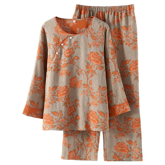 Pajamas For Women Set Pure Jacquard With 3/4 Sleeves Slanted Collar Sleepwear Loungewear Nightwear Nightclothes Homewear