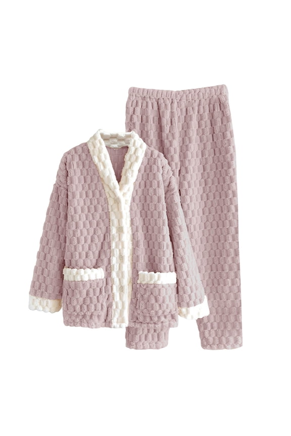 Pajamas For Women Set Sevevn Women's Fall And Winter Plaid Flannel V-Neck Warm Home Suit Set