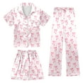 thumbnail image 1 of Pajamas for Girls 3pcs Button-Down Pjs Short Sleeve Long Pants with Shorts Cute Patterns Valentine's Day Pajama Outfit with Pockets Loungewear Nightwear 3pcs Sleepwear, 1 of 2
