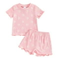 thumbnail image 1 of Pajamas for Kids Kids Baby Girls'summer Flower Printed Casual Short Sleeve Tops and Shorts Two Piece Pajamas Set Baby Girl Pajamas Light Pink 18 Months-24 Months, 1 of 6