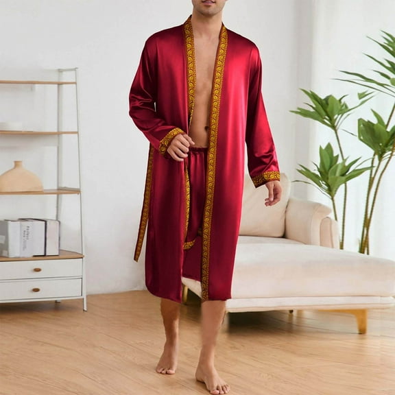 Pajamas Man Casual Trendy Comfy Printing Simulation-Silk Home Tie Robe Shorts Pajama Sets Pajamas Sets for Men Pajama Sets for Men 2 Piece Lounge Sets for Men
