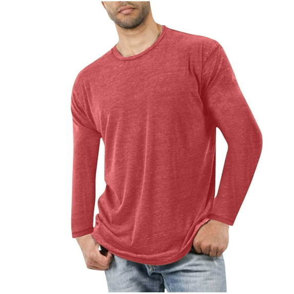 Wo-Fusoul T-Shirts for Men Men's Colored Cotton Solid Color Long Sleeve Round Neck Top, Loungewear & Sports T-Shirt for Men