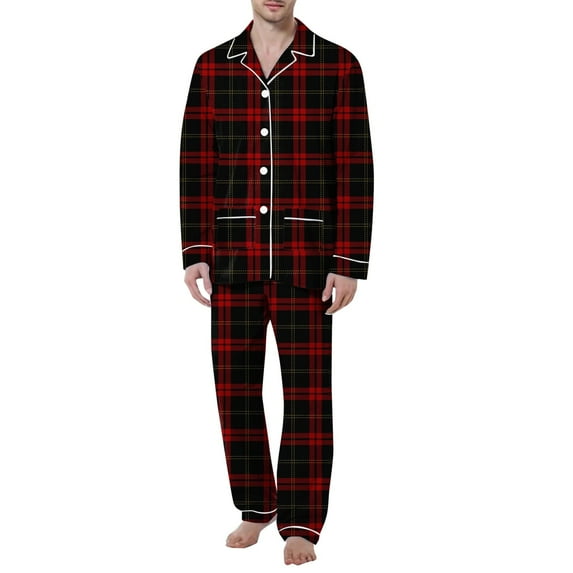 Pajamas for Men Set Leisure Comfortable Long Sleeve Collared Button Top And Loose Pants Sleep Pajama Solid Color Loungewear Sleepwear 2 Piece Pj with Pockets
