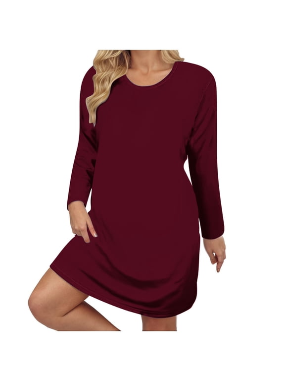 Pajamas Nightdress for Women Plus Size Pullover Nightgown Fashion Long Sleeve Sleepwear Dress