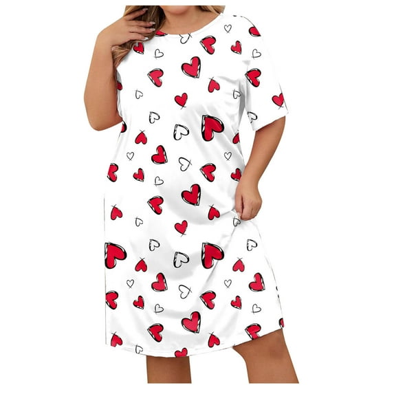 Pajamas Nightdress for Women Plus Size Pullover Nightgown Fashion Print Short Sleeve Sleepwear Dress