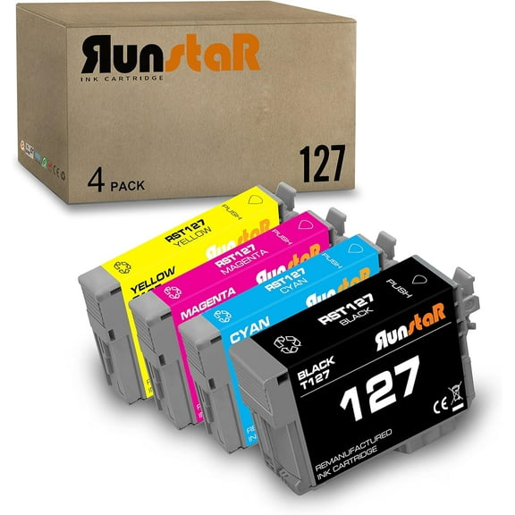 4 Packs T127 Ink Cartridge Replacement for Epson 127 T127 use for Epson Stylus NX530 NX625 WorkForce 60 545 630 633 635 645 840 845 WF-3520 WF-3530 WF-3540 WF-7010 (Black/Cyan/Magenta/Yellow)
