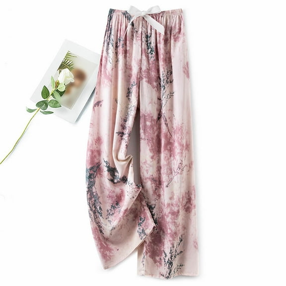 Pajamas Pants for Womens 2025 Trendy Print Elastic Waist Loose Comfy Trouser Leisure Sleepwear Wide Leg Sweatpant