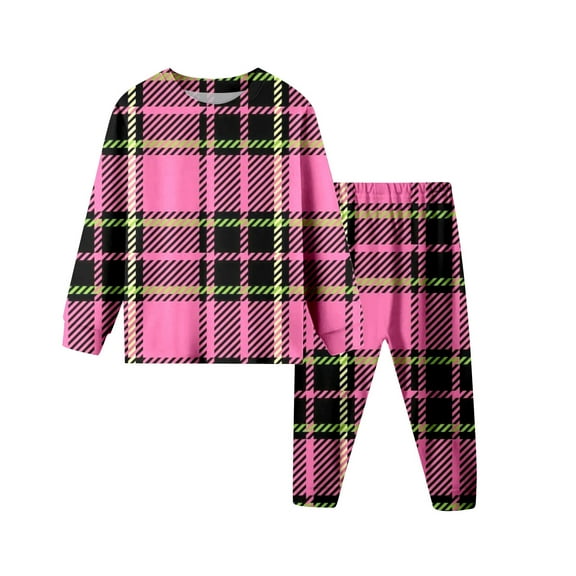 Pajamas Set Classic Checked Long Sleeve Pullover Crewneck Soft Shirts Sleepwear with Pants Set Tween Pajamas Girls 13-14 Years