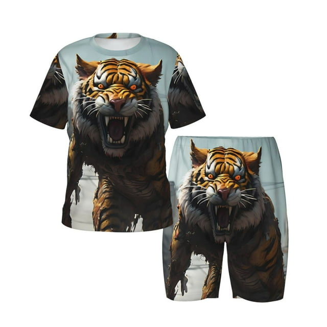 Pajamas Set For Boys and Girls, Ruins Tiger Warrior 2 Piece Short
