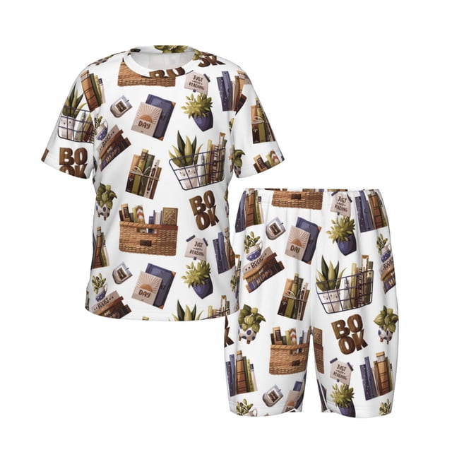Pajamas Set For Boys and Girls, plants book reading print 2 Piece Short