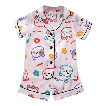 Pajamas Set For Girls Kids Toddler Baby Spring Summer Cartoon Print Short Sleeve Sleepwear Clothes Baby Girl Outfits 12 Months-18 Months