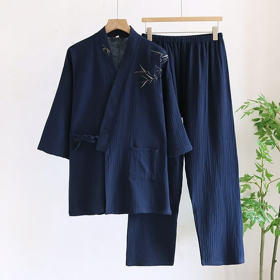 Pajamas Set Men's Summer Casual Solid Color Pocket Long Sleeved Long Pants Home Two-piece Set Pajamas Mens Pjs Sets Pijamas for Men Set Mens Pjs Pj Set Mens Pj Set