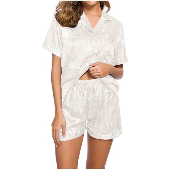 Pajamas Set for Women Clearance,Plus Size Women's Pajamas Sets,Women Casual Turndown Collar Short Sleeve Blouse Fashion Short Pants Pajamas Suit,Summer Loungewear Set,Womens Fashion Gifts