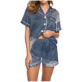 thumbnail image 1 of Pajamas Set for Women Clearance,Plus Size Women's Pajamas Sets,Women Casual Turndown Collar Short Sleeve Blouse Fashion Short Pants Pajamas Suit,Summer Loungewear Set,Womens Fashion Gifts, 1 of 5