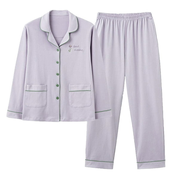 Pajamas Set for Women Cotton Long Sleeve Button Down Pjs Lounge Sets Purple M