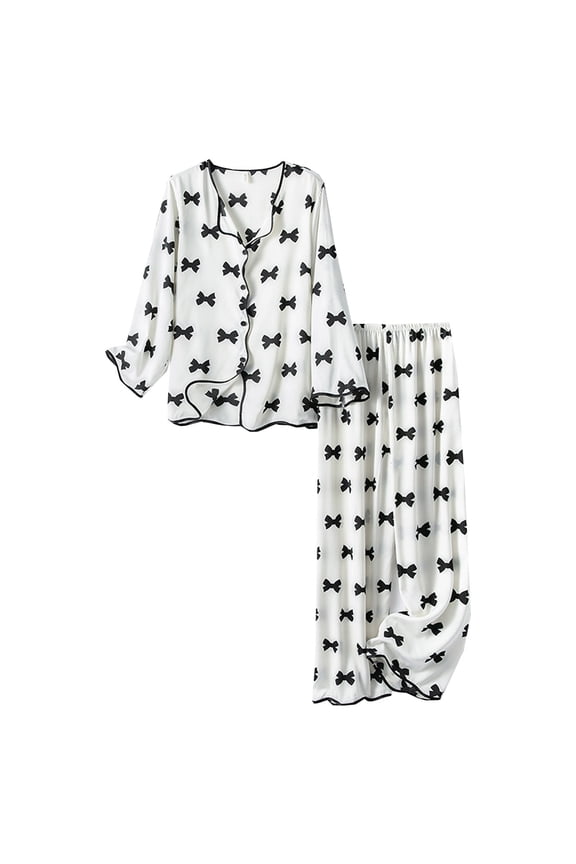 Pajamas Set for Women Long Sleeve Sleepwear Button Down Nightwear with Long Pants Soft Summer Print Pjs Lounge Set